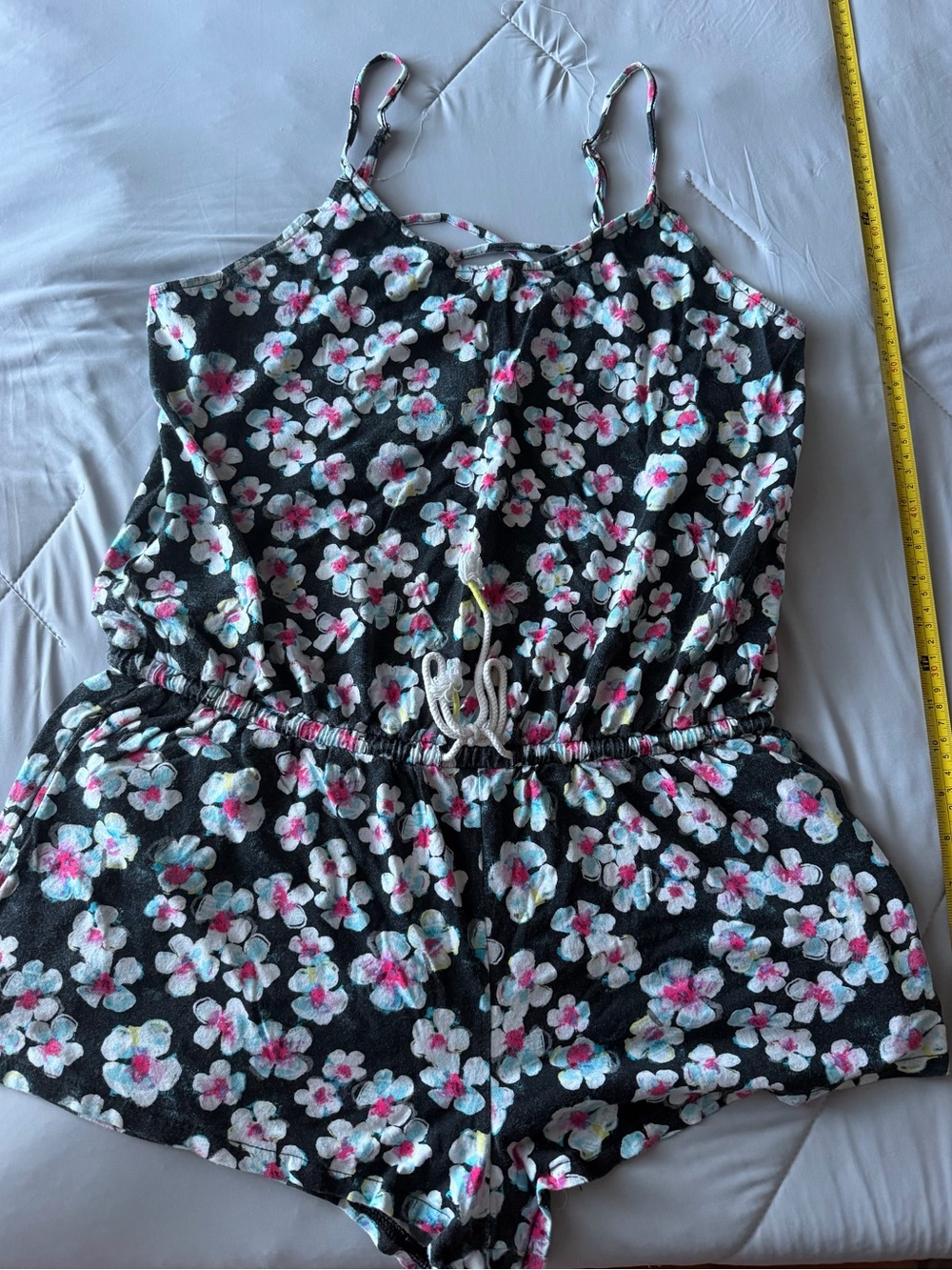 Black Floral One-Piece Romper Size M